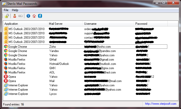 SterJo Mail Passwords screenshot