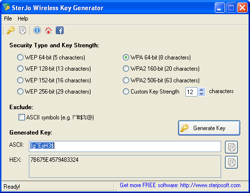 Generate strong WEP, WPA or WPA2 wireless key